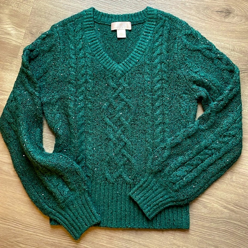 Dark green sparkly sweater v-neck